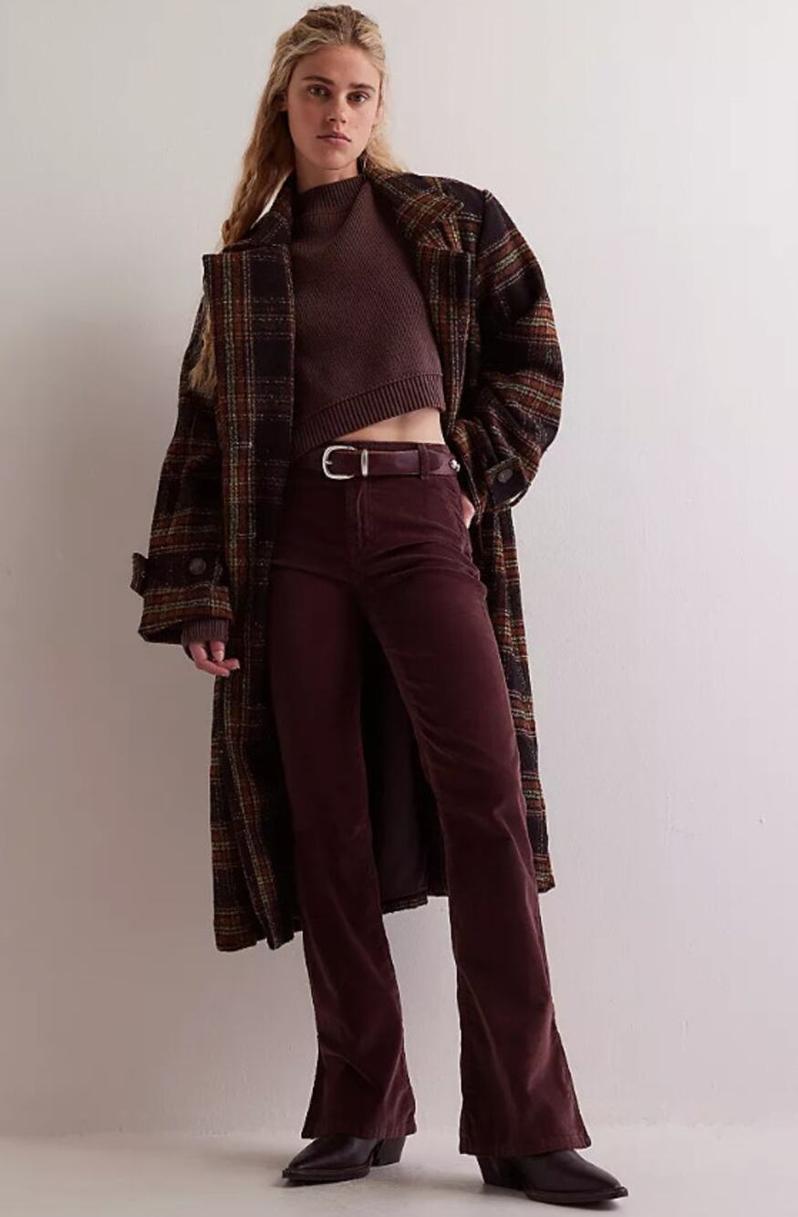 NWT Free People Level Up Slit Corduroy Bootcut Jeans Womens 26 Chocolate Brown